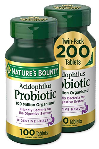 Nature's Bounty Acidophilus Probiotic, Daily Probiotic Supplement, Supports Digestive Health, Twin Pack, 200 Tablets