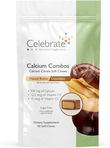 Celebrate Vitamins Bariatric Calcium Citrate Soft Chews Combo with Vitamin D3, 500mg, Sugar-Free & Gluten-Free, Peanut Butter Chocolate, 90 Count in Pakistan