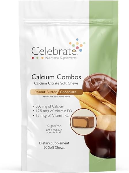 Celebrate Vitamins Bariatric Calcium Citrate Soft Chews Combo with Vitamin D3, 500mg, Sugar-Free & Gluten-Free, Peanut Butter Chocolate, 90 Count in Pakistan in Pakistan