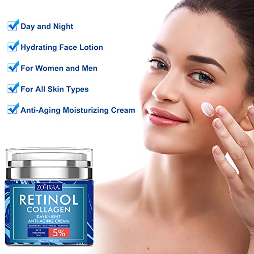 Retinol Moisturizer with Collagen Cream and Hyaluronic Acid, Anti-Wrinkle Anti-Aging Cream For Women and Men