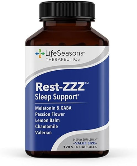 LifeSeasons - Rest-ZZZ - Natural Sleep Support Supplement - Fall Asleep & Stay Asleep - Calms Nervous System - Ease Muscle Tension & Restlessness - Low Dose Melatonin GABA & Chamomile - 120 Capsules in Pakistan