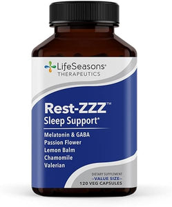 LifeSeasons - Rest-ZZZ - Natural Sleep Support Supplement - Fall Asleep & Stay Asleep - Calms Nervous System - Ease Muscle Tension & Restlessness - Low Dose Melatonin GABA & Chamomile - 120 Capsules in Pakistan