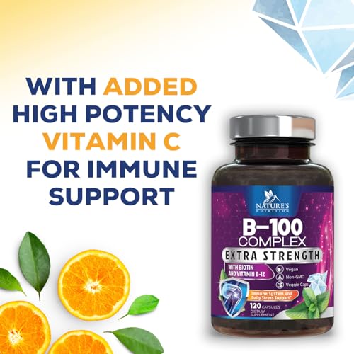 B Complex Vitamins with Vitamin C & Folic Acid - Dietary Supplement for Energy, Immune, & Brain Support - Nature's Super B Vitamin Complex for Women and Men, Made with Folate - 120 Vegetarian Capsules