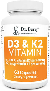 Dr. Berg's Vitamin D3 K2 10,000 IU of Vitamin D3, 100 mcg MK7 Vitamin K2, Zinc & Magnesium for Ultimate Absorption - K2 D3 Vitamin Supplement