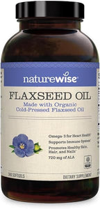 NatureWise Organic Flaxseed Oil 1242mg 720mg ALA Highest Potency Flax Oil Omega 3 Non-GMO [4 Months - 240 Softgels] in Pakistan