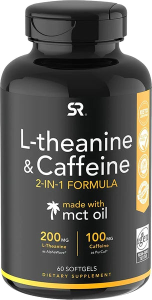 Sports Research Double Strength ‘Suntheanine’ L-Theanine with Organic Coconut Oil - Promotes Alertness & Relaxation without Drowsiness - 200mg L Theanine Supplement - 60 Softgel Capsules for Adults in Pakistan