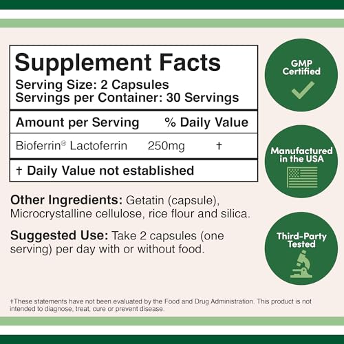 Lactoferrin 250mg per Serving (60 Capsules) Patented Bioferrin Lactoferrin Supplement in Pakistan