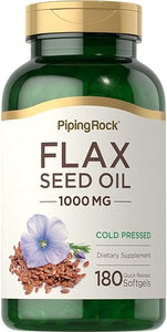 Flax Seed Oil Softgel Capsules | 1000 mg | 180 Pills | Cold Pressed | Non-GMO, Gluten Free Supplement | by Piping Rock in Pakistan
