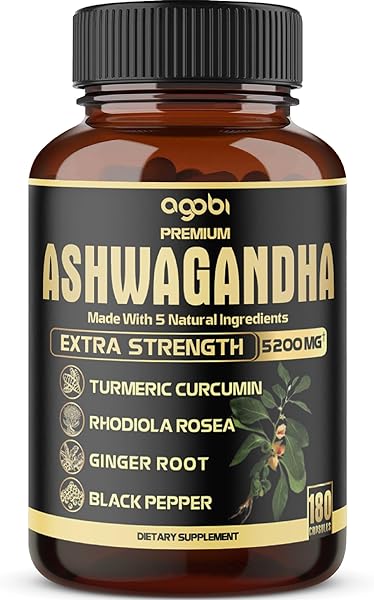 5in1 Premium Ashwagandha Capsules - High Extracted Equivalents to 5200mg Powder - Added Turmeric, Rhodiola Rosea, Ginger, Black Pepper - Strength, Spirit & Immune Support - 180 Caps for 6 Months in Pakistan in Pakistan