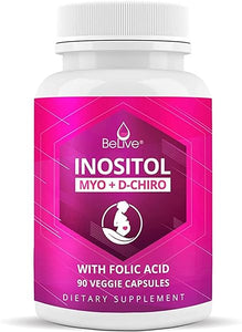 BeLive Myo-Inositol & D-Chiro Inositol Capsules - 90Ct I Inositol Supplement with Folic Acid for PCOS, Reproductive Health & Hormonal Balance, Fertility Supplements for Woman, Optimal 40:1 Ratio (1) in Pakistan