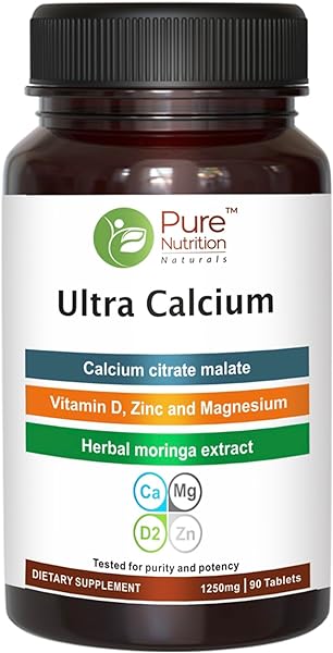 Pure Nutrition Ultra Calcium Citrate 1000mg Highly absorbable Calcium Supplement with Calcium Citrate Malate, Vitamin D, Zinc and Magnesium - 1 Tablet Daily (90 Veg Tabs) Non-GMO | Gluten-Free in Pakistan in Pakistan