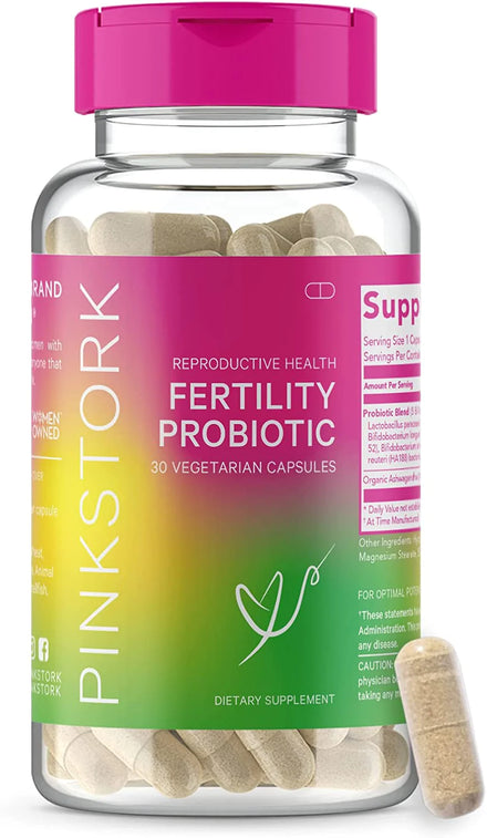 Pink Stork Fertility Support: Fertility Supplements for Women with Inositol + Vitex + Ashwagandha + Vitamin C + Folate, Hormone Balance for Women, Fertility Prenatal Vitamins, Women-Owned, 60 Capsules