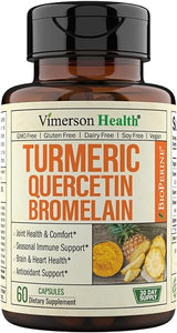 Quercetin with Bromelain & Turmeric Curcumin - Bromelain Supplement with Black Pepper. Immune Support & Joint Support Supplement - BioPerine, Bromaline & 700mg Organic Tumeric. Non-GMO. Vegan. 60 Caps in Pakistan