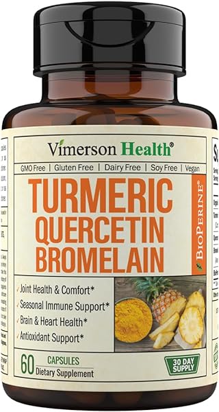 Quercetin with Bromelain & Turmeric Curcumin - Bromelain Supplement with Black Pepper. Immune Support & Joint Support Supplement - BioPerine, Bromaline & 700mg Organic Tumeric. Non-GMO. Vegan. 60 Caps in Pakistan in Pakistan