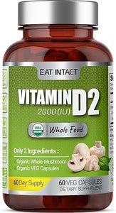 Organic Vegan Whole Food Vitamin D2, 2000 IU (50 mcg), Two Ingredients (Organic Whole Mushroom and Organic Vegan Capsule), Non-GMO, Support Strong Bone and Immune Health, 60 Day Supply in Pakistan