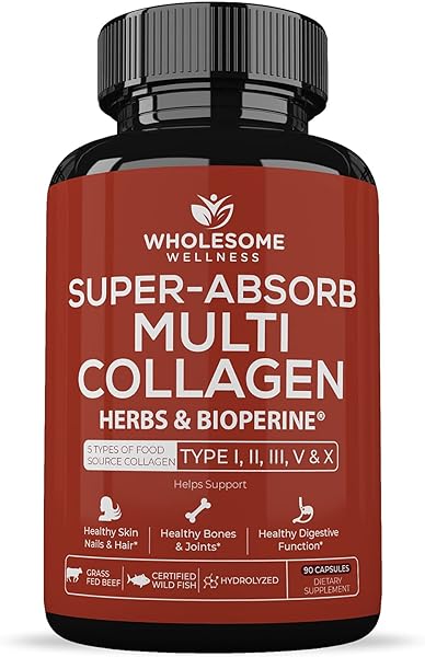 Super-Absorb Multi Collagen Pills (Type I II III V X) Organic Herbs and Bioperine - Hair, Skin, Nails, Joints - Hydrolyzed Collagen Peptides Protein Supplement for Women Men (90 Capsules) in Pakistan in Pakistan