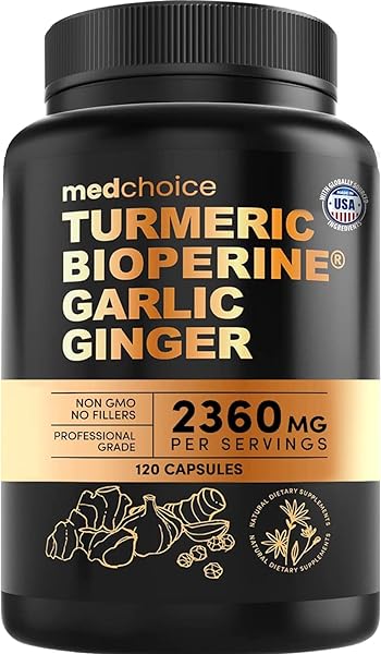 4-in-1 Turmeric and Ginger Supplement with Bioperine 2360 mg (120 ct) Turmeric Ginger Root Capsules with Garlic - Turmeric Curcumin with Black Pepper for Joint, Digestion & Immune Support (Pack of 1) in Pakistan