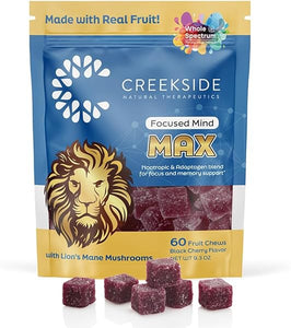 Creekside Naturals Focused Mind Max Real Fruit Chews with Organic Lion's Mane Mushrooms, Focus and Memory Support, Brain Multivitamin, Nootropic and Adaptogen Blend, Vegan Gummies, 60 Fruit Chews in Pakistan