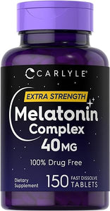 Melatonin 40mg Complex | 150 Fast Dissolve Tablets | Extra Strength Support | with Ashwagandha and Chamomile | Vegetarian, Non-GMO, Gluten Free Supplement | by Carlyle in Pakistan