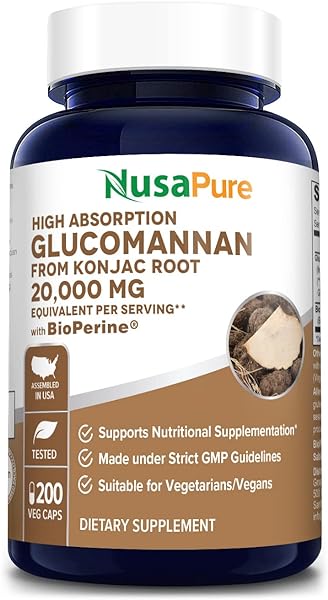 NusaPure Glucomannan 20,000 mg per Serving 200 VCaps (20:1 Extract, BioPerine Non-GMO, Gluten Free) Konjac Root in Pakistan in Pakistan