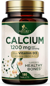 Nature’s Calcium 1200mg Plus 1600 IU Vitamin D3, Immune Support & Bone Health Support, Supports Bone Strength - Calcium Carbonate 1200 mg - Dietary Nutrition Supplement, Non-GMO - 180 Tablets in Pakistan