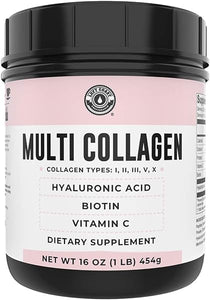 Collagen with Biotin, Hyaluronic Acid, Vitamin C, 1 lb Powder. Hydrolyzed Multi Peptide Protein. Types I, II, III, V, X, Collagen for Hair, Skin, Nails*. Collagen Supplement for Women, Men in Pakistan