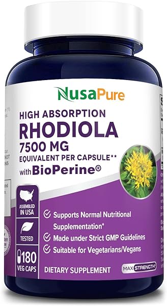 NusaPure Rhodiola Rosea 7,500mg 180 Veggie Capsules (Non-GMO, Extract 30:1, Vegan & Gluten-Free) Bioperine in Pakistan