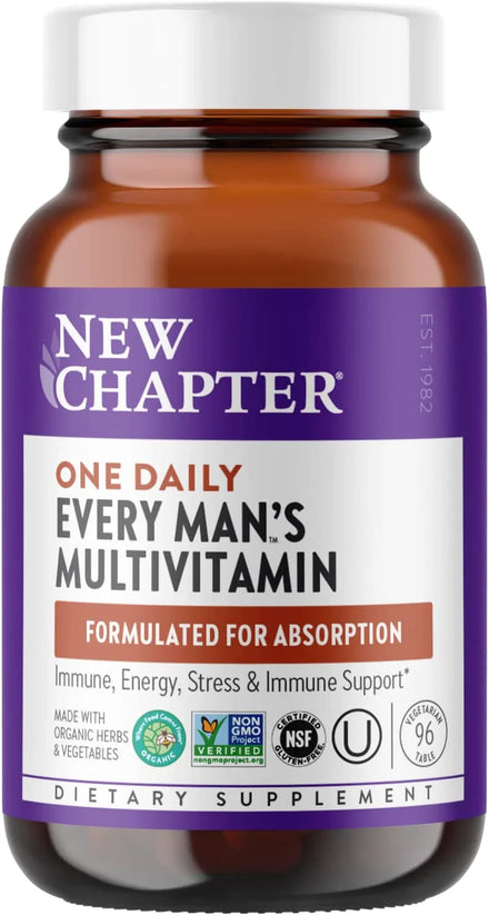 New Chapter Men’s Multivitamin + Immune, Energy & Stress Support – Every Man’s One Daily with Fermented Probiotics & Whole Foods + Vitamin D3 + Vitamin B6 & B12 + Organic Non-GMO Ingredients - 96 ct