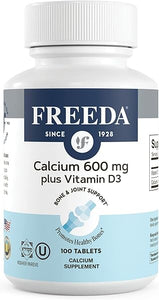Freeda Calcium 600 mg Vitamin D3 400 IU Tablets - Bone Support Calcium Supplement plus Vitamin D for Absorption - Kosher, Gluten Free Easy To Swallow Coated Calcium D3 Tablets for Women & Men (100 Ct) in Pakistan