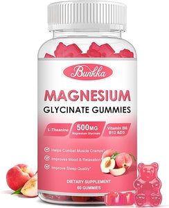 Magnesium Glycinate Gummies-Magnesium Glycinate 500mg, Magnesium Complex Supplement with Potassium, VitaminD, B6 for Calm, Sleep&Stress Relief-Sugar Free, 60 Peach Magnesium Gummies in Pakistan