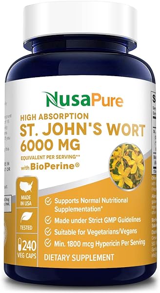 NusaPure St. John's Wort 6,000mg 240 Veggie Capsules (Vegetarian,Non-GMO, Gluten-Free) Bioperine in Pakistan