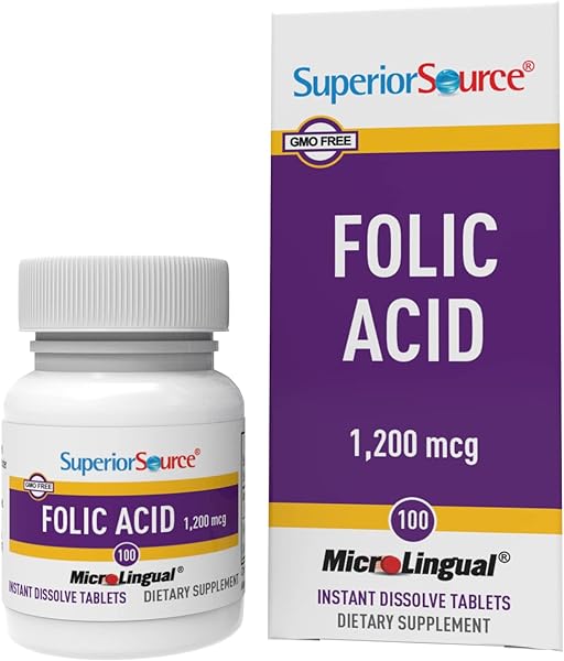 Superior Source Folic Acid Vitamin B9 1200 mcg MicroLingual Instant Dissolve Tablets Under Tongue Melts, 100 Count in Pakistan in Pakistan