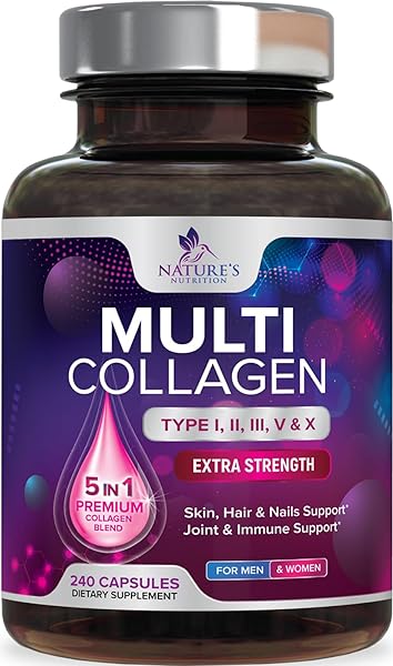 Multi Collagen Complex Pills - Type I, II, III, V, X, Grass Fed & Non-GMO Hydrolyzed Collagen Peptides Supplement - Supports Hair, Nails, Skin & Joint Health, Gluten-Free, Paleo & Keto - 240 Capsules in Pakistan