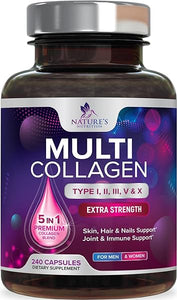 Multi Collagen Complex Pills - Type I, II, III, V, X, Grass Fed & Non-GMO Hydrolyzed Collagen Peptides Supplement - Supports Hair, Nails, Skin & Joint Health, Gluten-Free, Paleo & Keto - 240 Capsules in Pakistan