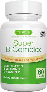 Super B-Complex – Methylated Sustained Release Clean Label B Complex with Methylfolate, Boosted B12 Methylcobalamin, Vegan, Lab Verified, 60 Small Tablets, by Igennus in Pakistan