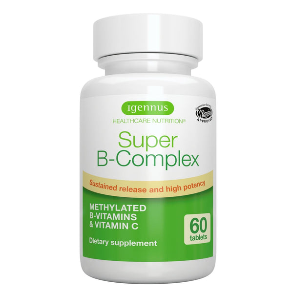 Super B-Complex – Methylated Sustained Release Clean Label B Complex with Methylfolate, Boosted B12 Methylcobalamin, Vegan, Lab Verified, 60 Small Tablets, by Igennus in Pakistan