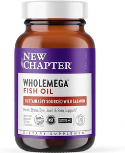 New Chapter Wholemega Fish Oil Supplement - Wild Alaskan Salmon Oil with Omega-3 + Vitamin D3 + Astaxanthin + Sustainably Caught - 120 ct, 1000mg Softgels in Pakistan
