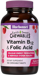 Bluebonnet Nutrition Earth Sweet Vitamin B12 & Folic Acid Chewable Tablets, Cream Raspberry 180 Count (Pack of 1) in Pakistan