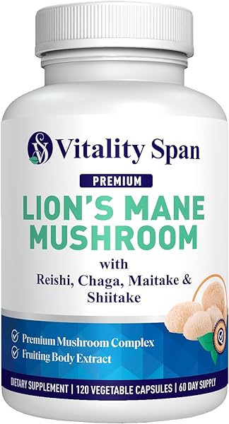 Lions Mane Supplement Capsules – Mushroom Extract with Chaga, Maitake, Reishi & Shiitake Mushrooms | Pure Fruiting Body | Mental Clarity, Focus, Cognitive Support | Made in USA | 120 Vegetable Caps in Pakistan