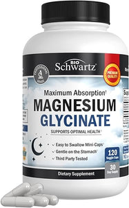 Magnesium Glycinate 500mg Capsules (120 Mini Caps) Maximum Absorption Magnesium Supplement for Nerves Muscles Heart Mood and Sleep Support (Vegan Safe with No Gluten, Soy or GMOs) by BioSchwartz in Pakistan
