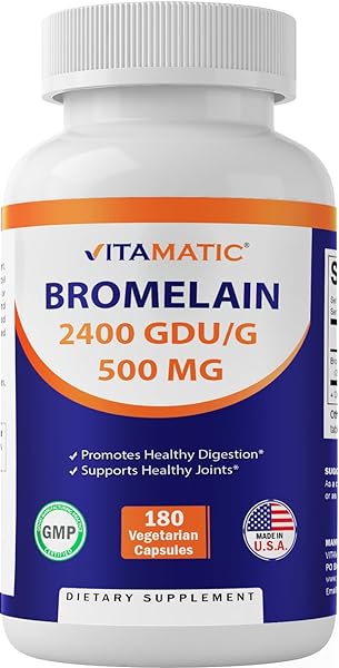 Vitamatic Bromelain Supplement 500mg, 2400 GDU/g, Proteolytic Enzymes, Supports Digestion of Proteins, 180 Count in Pakistan in Pakistan