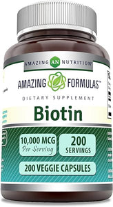 Amazing Formulas Biotin 10000mcg 200 Veggie Capsules Supplement | Non GMO | Gluten Free | Made in USA | Suitable for Vegetarians in Pakistan