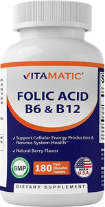 Vitamatic Folic Acid B12 B6 - Heart Health, Energy & Red Blood Cell Support - 180 Fast Dissolve Tablets in Pakistan