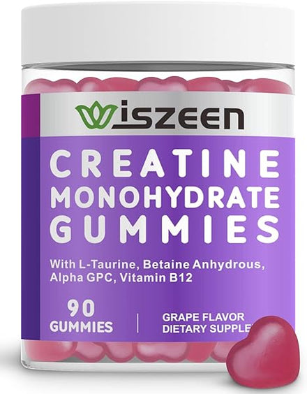 Creatine Monohydrate Gummies 5g for Men & Women, Chewables Creatine Monohydrate Gummy with L-Taurine & B12, Sugar Free | Vegan | Grape Flavor, Pre-Workout Supplement (90Count) in Pakistan