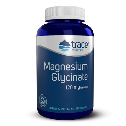 Trace Minerals Magnesium Glycinate Capsules | 120 mg Supports Normal Sleep, Calm Mood, and Maintains Normal Muscle, Liver, Bone & Nerve Function | 180 Count