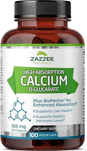 Zazzee High Absorption Calcium D-Glucarate, 500 mg per Capsule, 3 mg BioPerine for Enhanced Absorption, 100 Vegan Capsules, Plus Broccoli 10:1 Extract, 100% Vegetarian, CDG, All-Natural and Non-GMO in Pakistan
