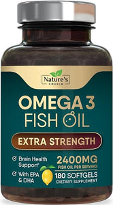 Triple Strength Omega 3 Fish Oil 2400 mg Softgels, Nature's Fish Oil Supplements, Brain & Heart Health Support - EPA & DHA, 1200 MG Fish Oil in Each Softgel, Omega-3 Supplement - 180 Fish Oil Softgels in Pakistan