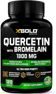 Quercetin + Bromelain 1,300mg – Quercetin: 95% - Highly Purified and Highly Bioavailable Plus Bromelain 2,400 GDU/g - Made in USA | 120 Caps in Pakistan