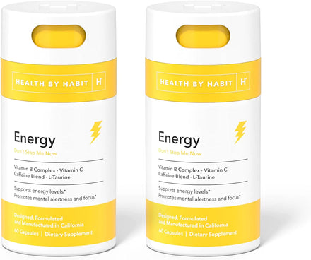 Health By Habit Energy Supplement (60 Capsules) - Natual Caffeine Blend, Vitamins B & C, Supports Energy Levels, Promotes Mental Alertness and Focus, Vegan, Non-GMO, Sugar Free (1 Pack)