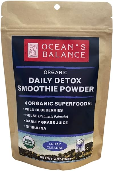 Ocean's Balance Detox Smoothie Powder w/Organic Blueberry Powder, Spirulina, Atlantic Dulse Seaweed & Barley Grass Juice Powder — Easily Digested Smoothie Powder for 14-Day Detox Cleanse (4 oz) in Pakistan in Pakistan